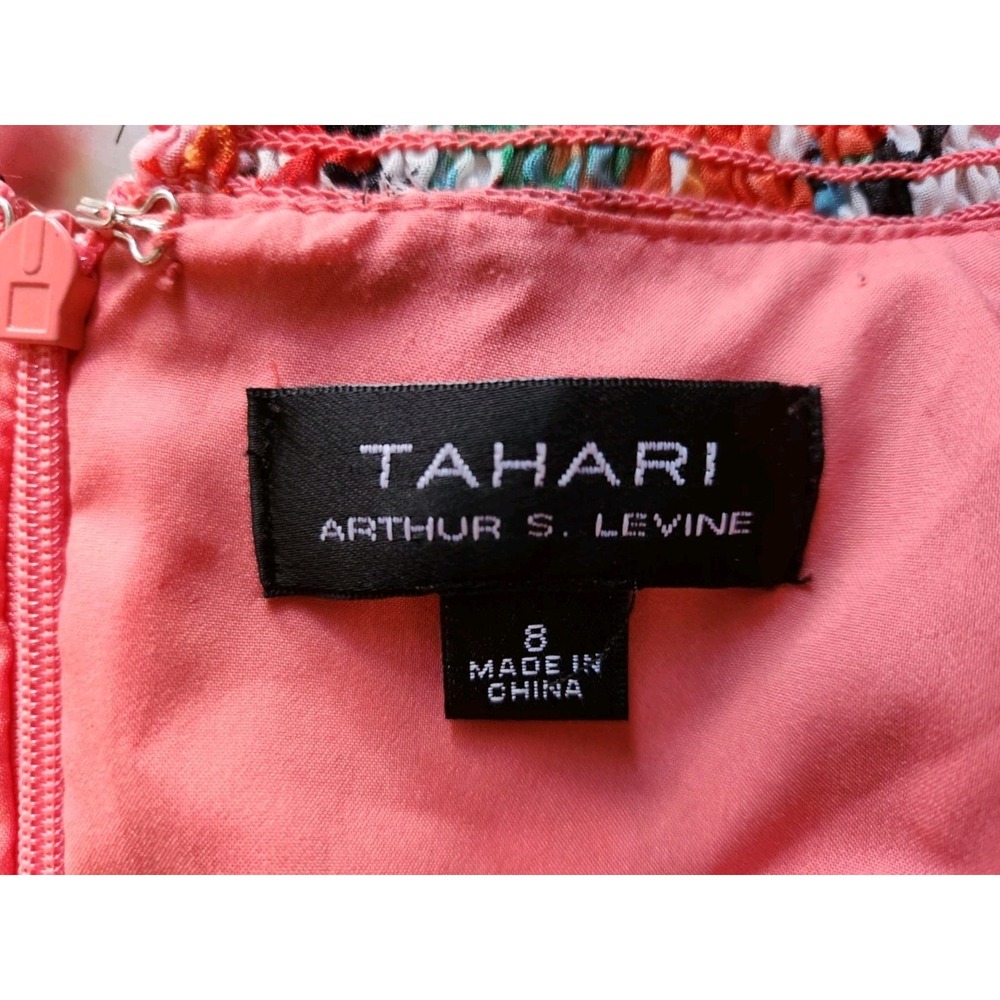 Tahari Arthur S. Levine Faux Wrap Dress Size 8 Red Pink Floral Belted 3/4 Sleeve - Picture 12 of 16